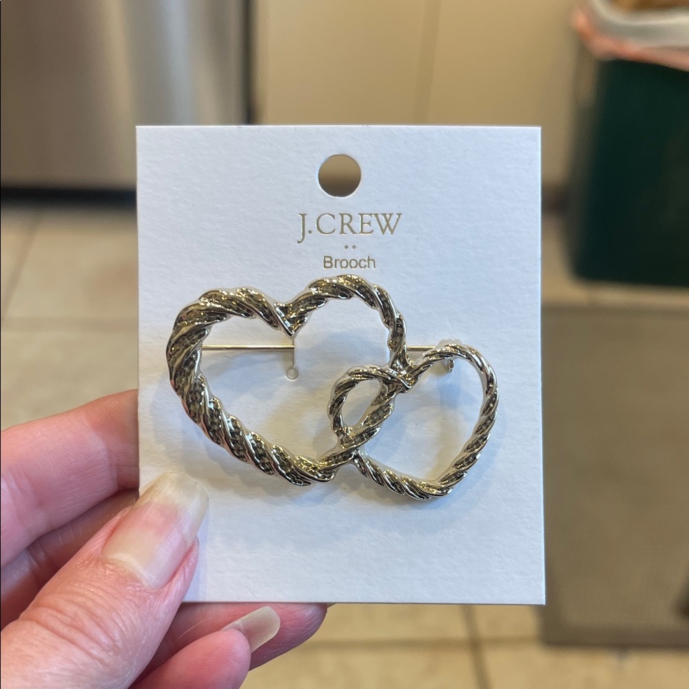 J. Crew Twisted Gold Double Heart Brooch